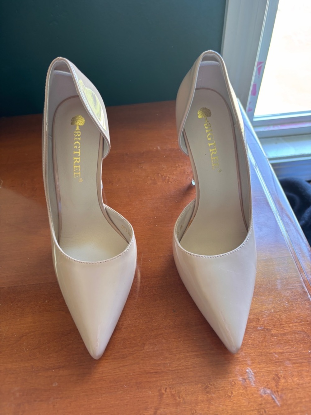 Marshalls Nude Patent Pointed-Toe D'Orsay Pumps